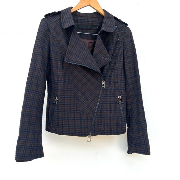 L.A.M.B. Gwen Stefani Dark Plaid Asymmetrical Zip Jacket Size 0 Cropped LAMB - Picture 2 of 10